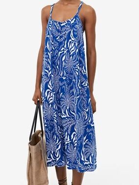 H&M | Blue and White Spaghetti Strap Jersey Midi Dress (size US S)